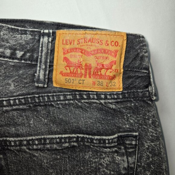Levi's 501 CT Jeans Mens 38x32 (38x31) Button Fly Black Acid Wash Denim Straight - Picture 7 of 10